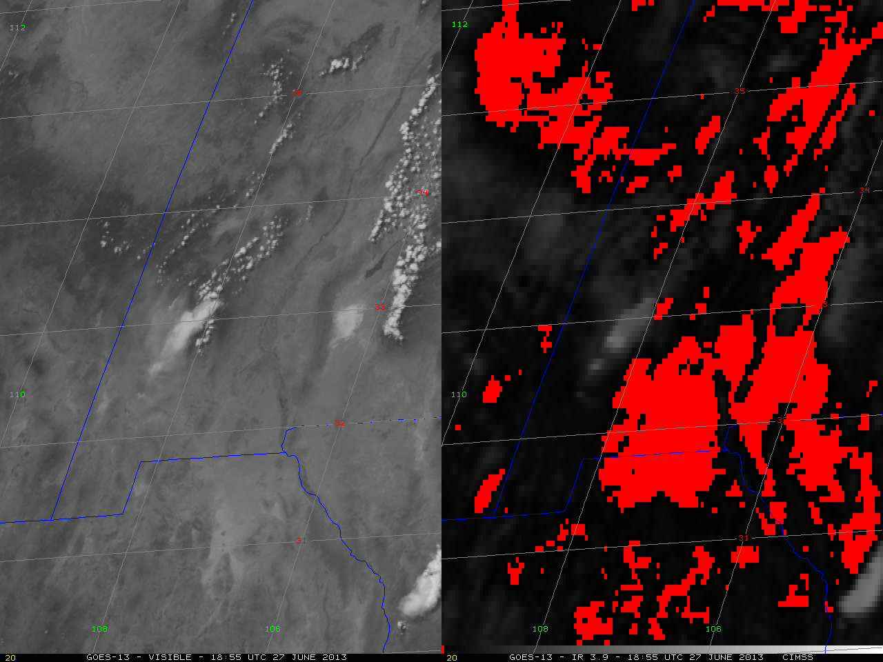 GOES-13 Visible and Shortwave IR Images (Click to Play Animation)
